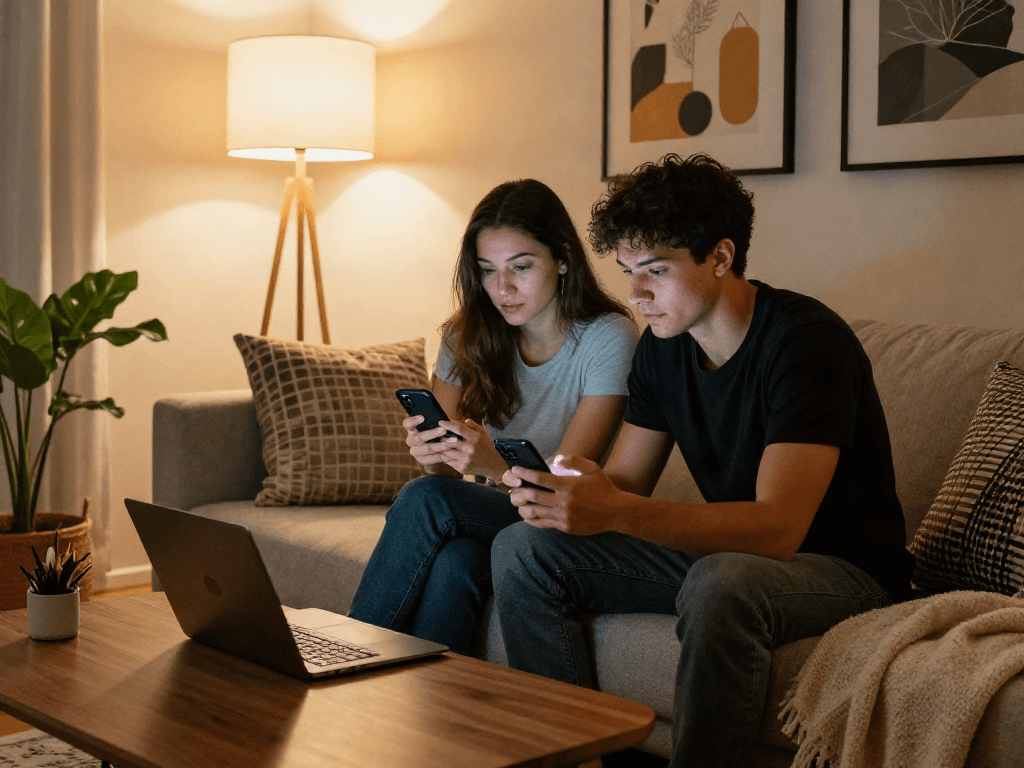 Engaging sex ai chat conversation in a cozy living room setting with modern decor.