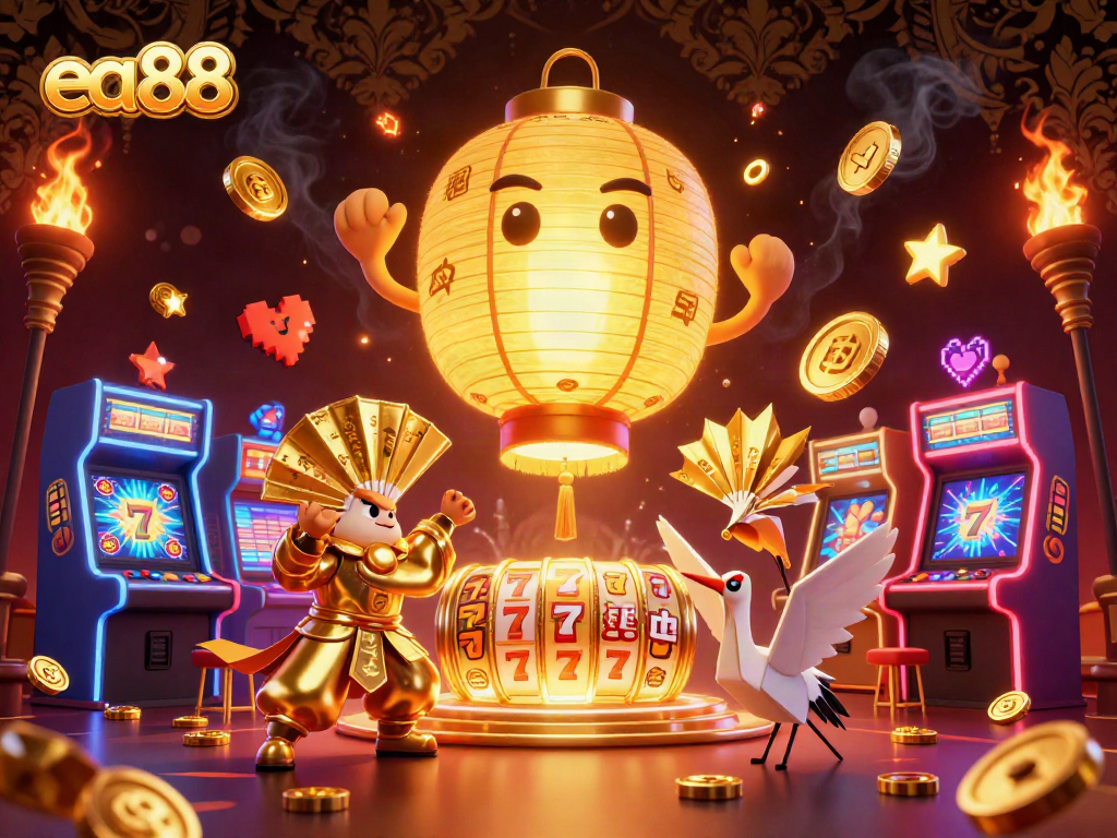 Spin lucky reels and win big with ea88's vibrant casino-themed illustration.