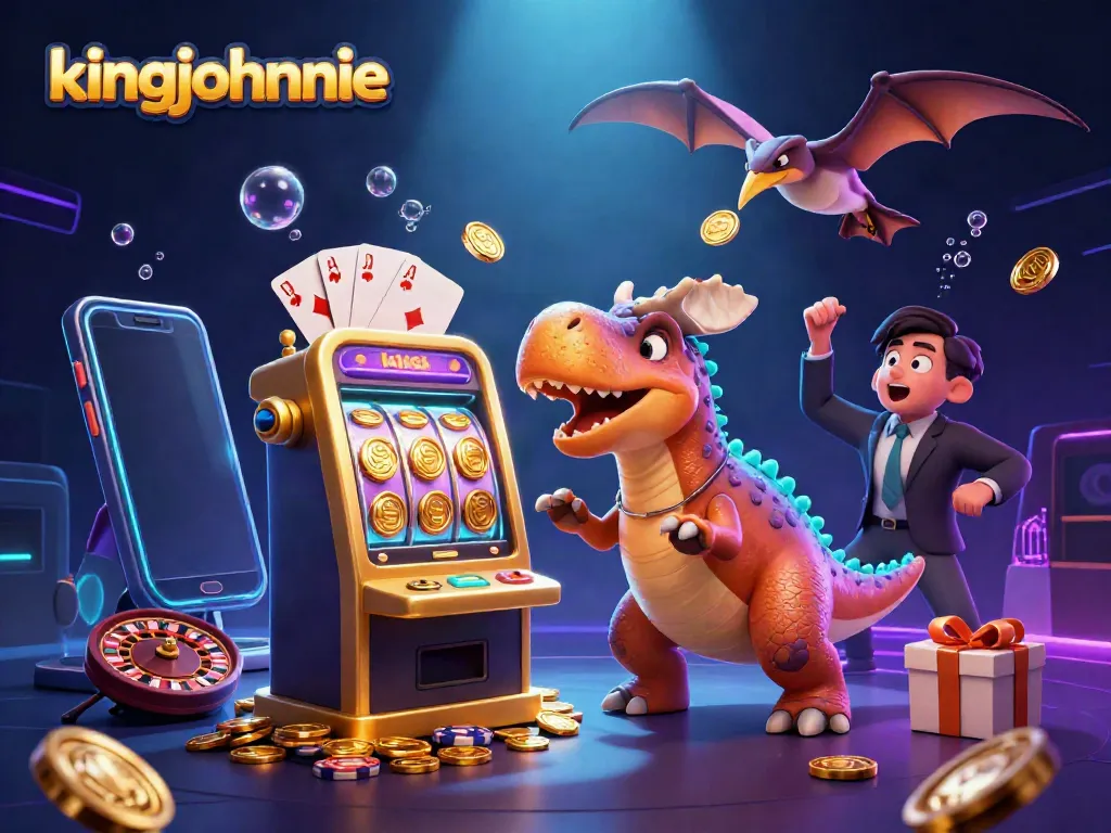 Take a chance with kingjohnnie as a pachycephalosaurus wins jackpot coins in a dynamic casino scene.