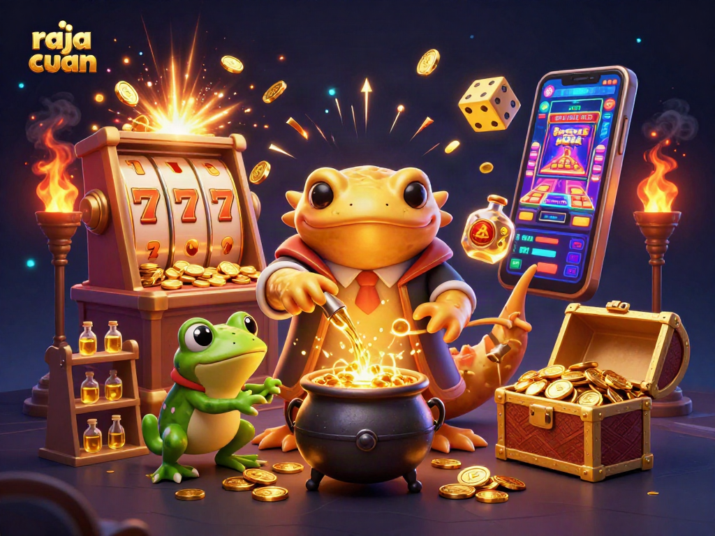 Experience the excitement of raja cuan with an animated alchemist and magical gold-filled treasures.