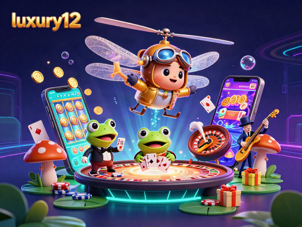 Experience luxury12 gaming excitement with vibrant casino characters and festive jazz ambiance.