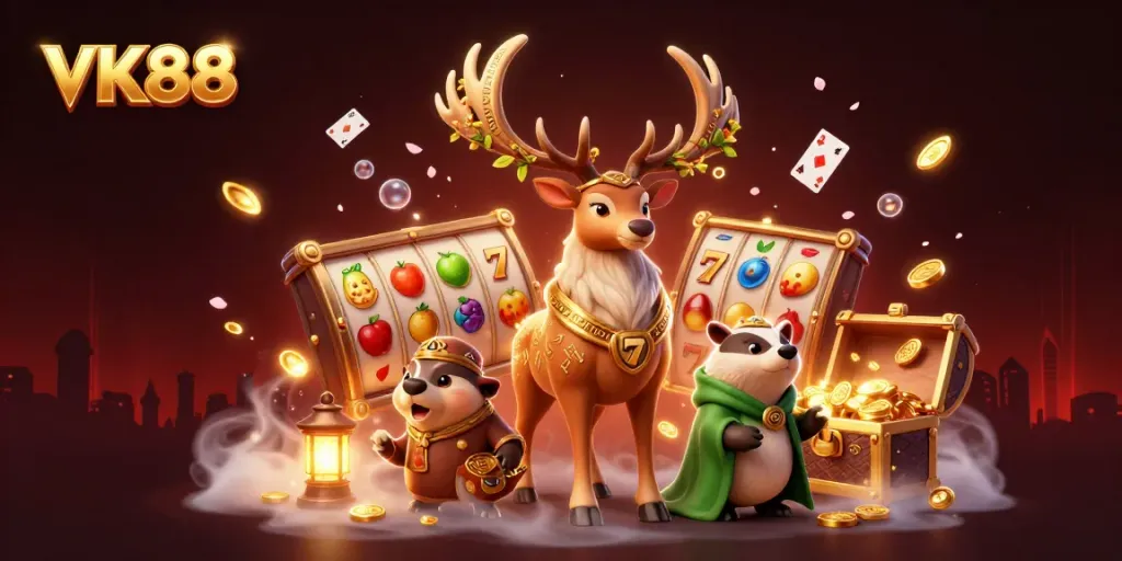 Spin the VK88 slots amidst a vibrant scene of druid magic and treasure.