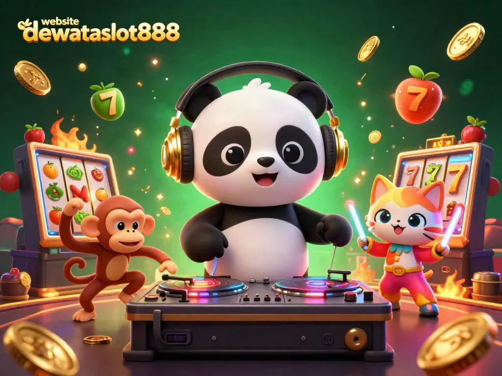 Menangkan jackpot di website dewataslot888 dengan karakter kartun DJ panda dan teman-temannya pada mesin slot.