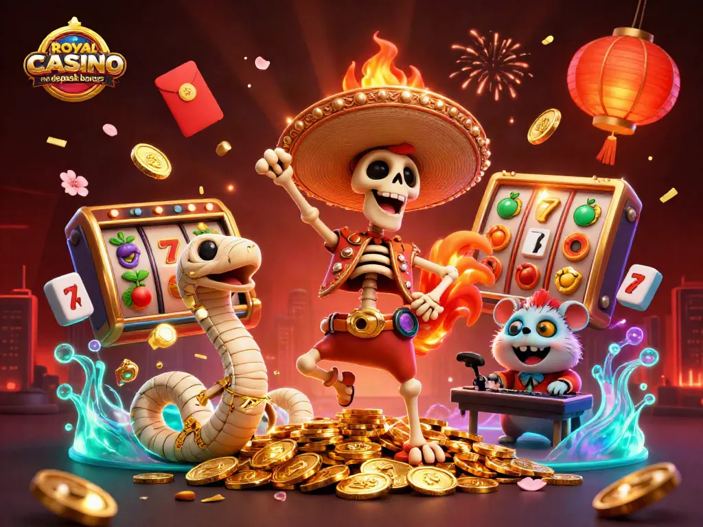 Experience the excitement of the royal ace casino no deposit bonus through vibrant characters and casino elements.