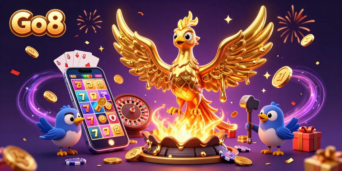 Engage with Go8's vibrant 3D casino world of golden riches and spinning slots.