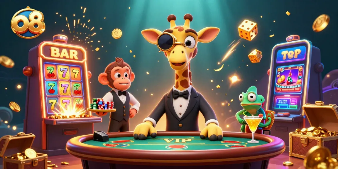 Join the excitement at o8 with a high-roller giraffe and animated casino scene bursting with winnings.