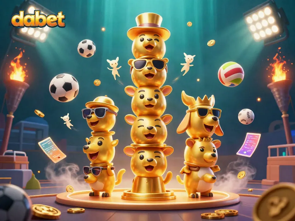 Experience dabet's thrilling gaming atmosphere with dynamic sports elements and a golden totem at the center.