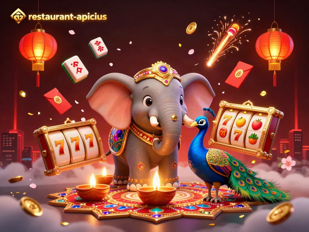 Win big at restaurant-apicius with vibrant 3D casino-themed artwork showcasing lucky symbols and colorful characters.