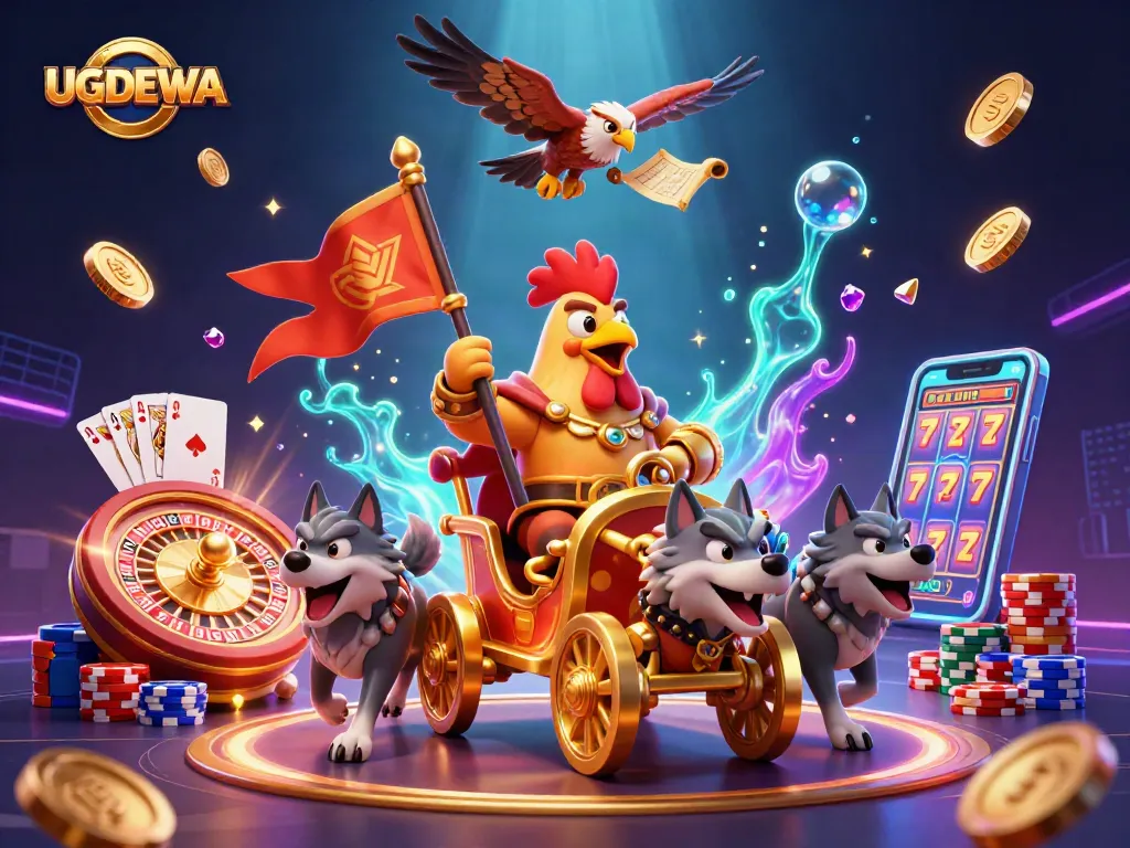 Engage with UGDEWA's thrilling casino experience featuring vibrant characters and dynamic gameplay elements.