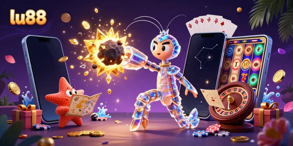 Experience thrilling gameplay with lu88's slots as cosmic characters battle for golden gems.