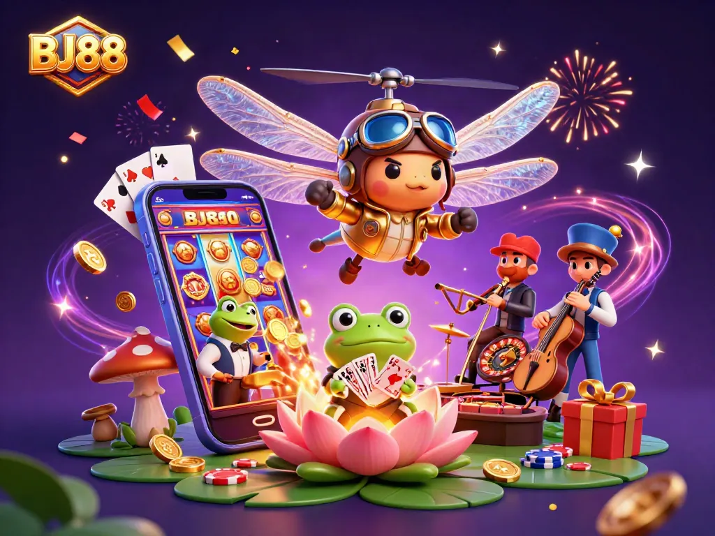 Experience thrilling casino action with BJ88 featuring animated characters in a vibrant 3D scene.