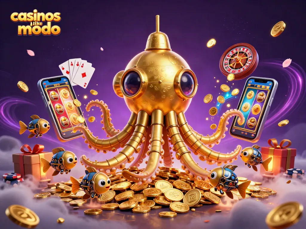 Win big at casinos like modo with this vibrant 3D illustration featuring golden treasures and exciting game elements.