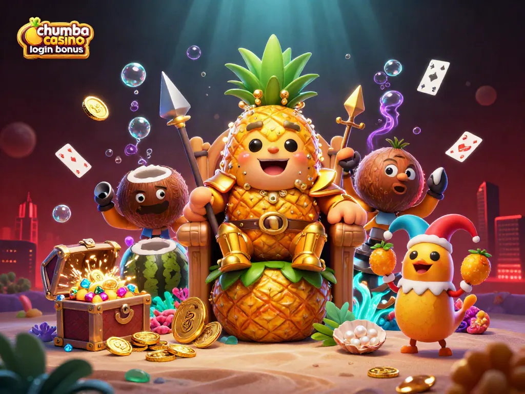 Claim your chumba casino login bonus with vibrant, dynamic characters and casino-themed elements in a colorful scene.