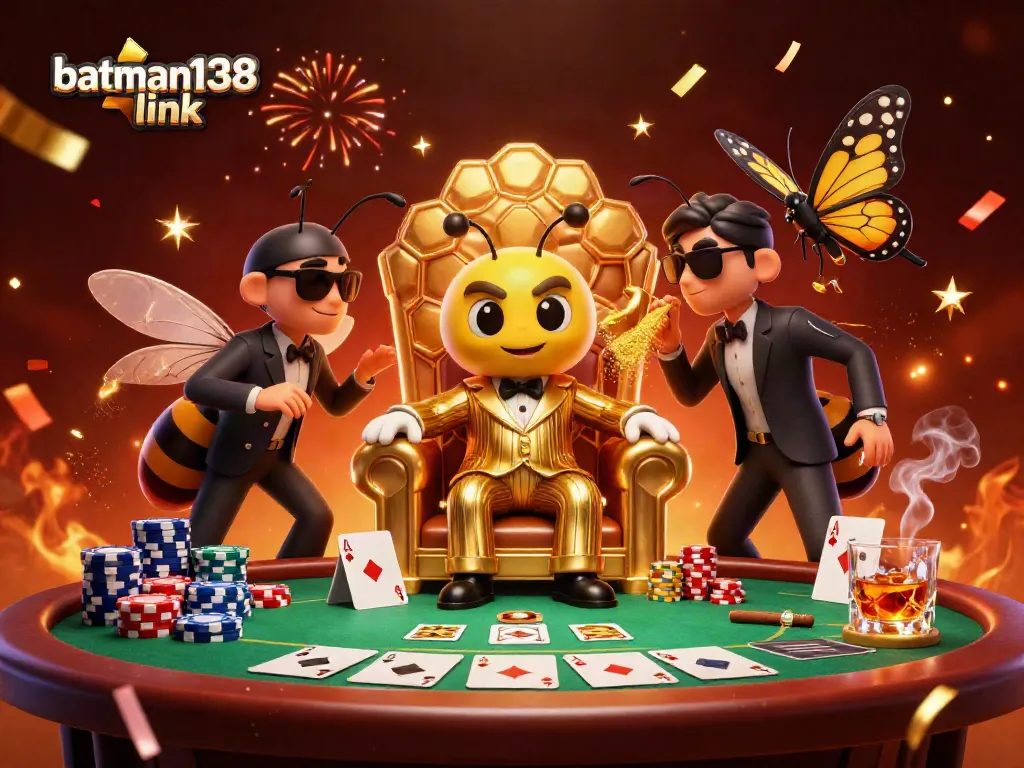 Experience the stunning batman138 link scene with a bumblebee mob boss at a vibrant poker table.
