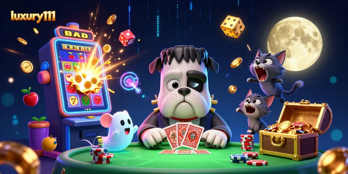 Luxury111 showcases an engaging 3D cartoon casino scene with unique characters and vibrant symbols.
