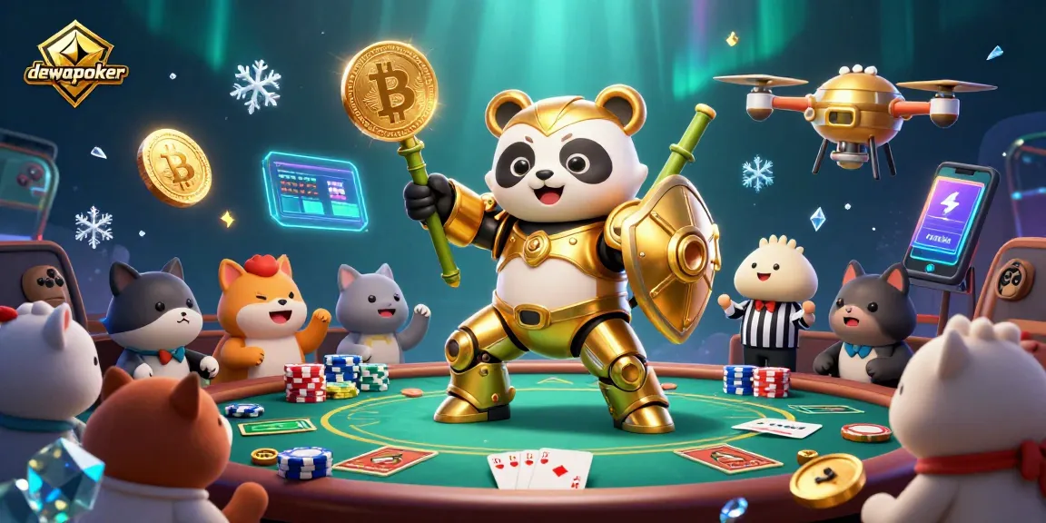 Engage with dewapoker in a colorful 3D poker scene featuring dynamic characters and vibrant elements.