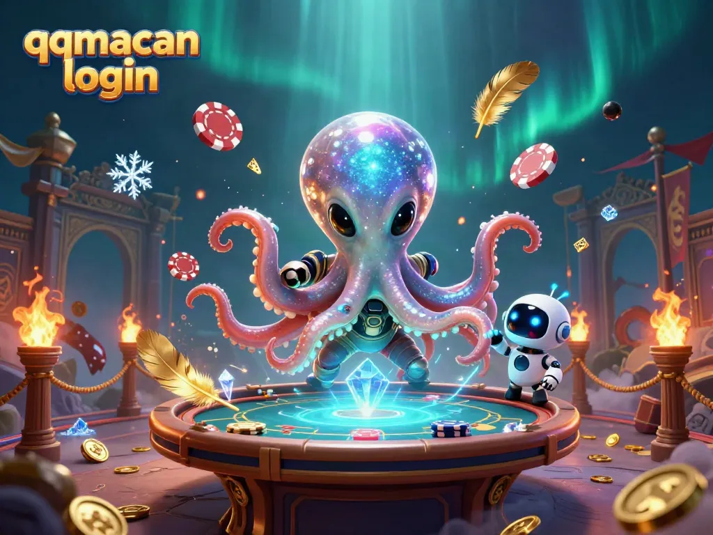 Experience thrilling gameplay at qqmacan login with an alien octopus managing a poker game, enhancing excitement.