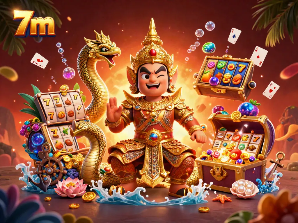 Experience intense gaming action at 7m with vibrant winning slot features and captivating characters.