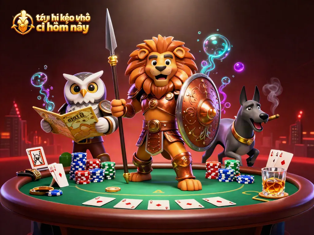 Experience tỷ lệ kèo nhà cái hôm nay through a vibrant 3D scene with a Spartan lion, tactical owl, and greyhound messenger.