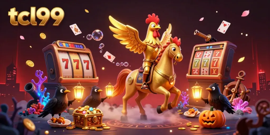 Experience the vibrant energy of tcl99 casino with golden rooster characters amid dynamic slot elements.