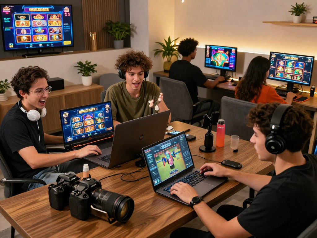 Players enjoying a seamless gaming experience on NX303, featuring diverse devices and transparent RTP data for strategic play.