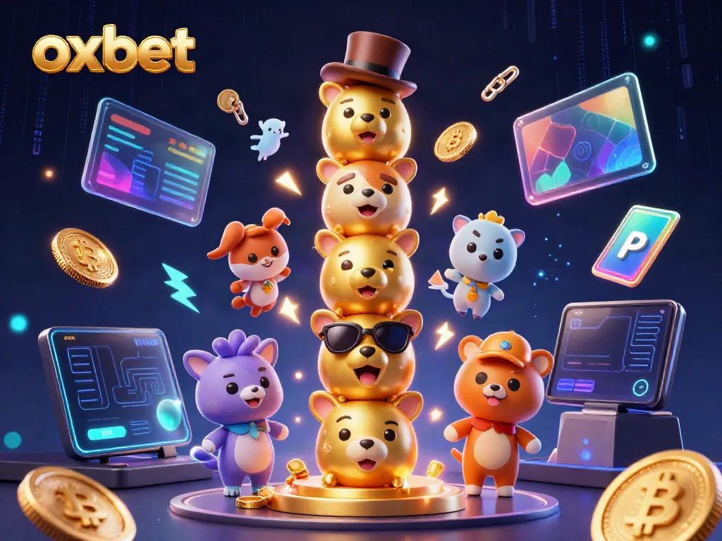 Experience vibrant gaming with OXBET's dynamic 3D casino illustration showcasing energetic elements of crypto and gaming.
