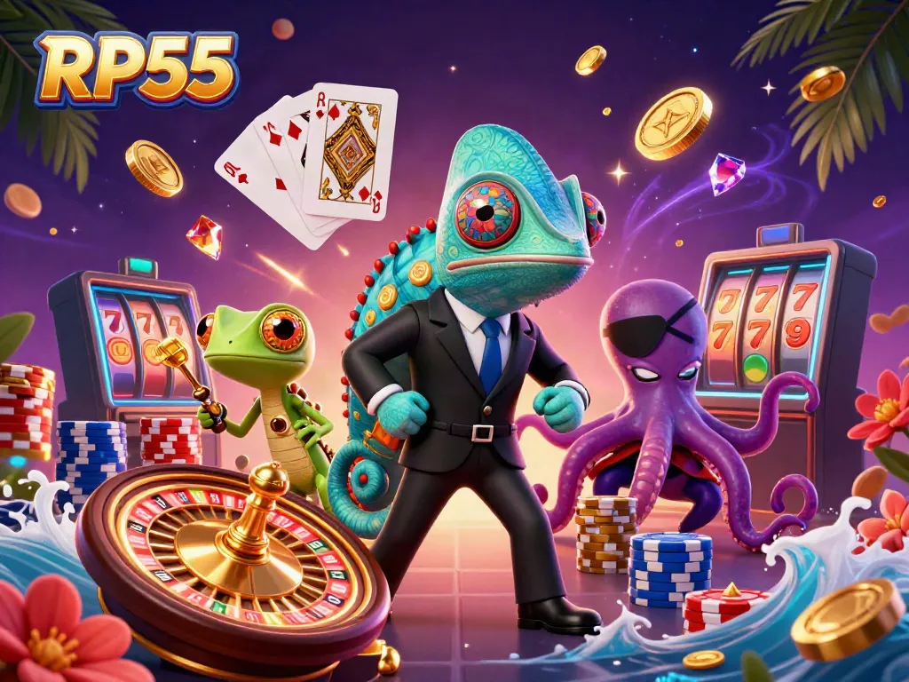 Experience thrilling gameplay with RP55, featuring vibrant characters and casino riches in dynamic action.