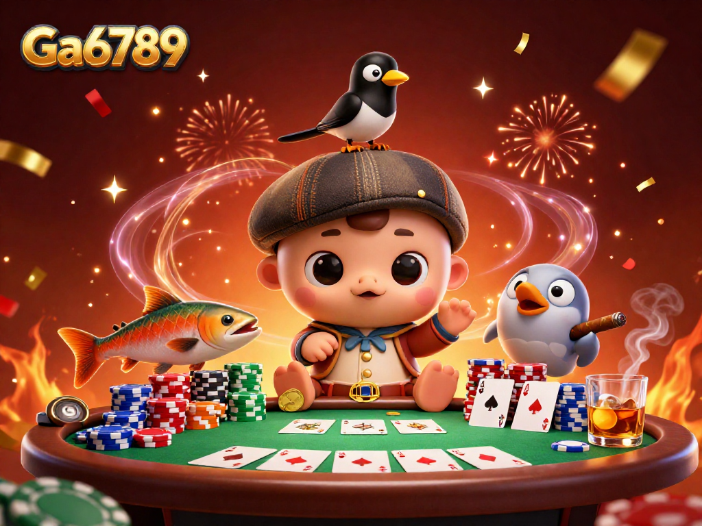 Engage with Ga6789 in vibrant casino scene featuring playful Nessie and poker elements.