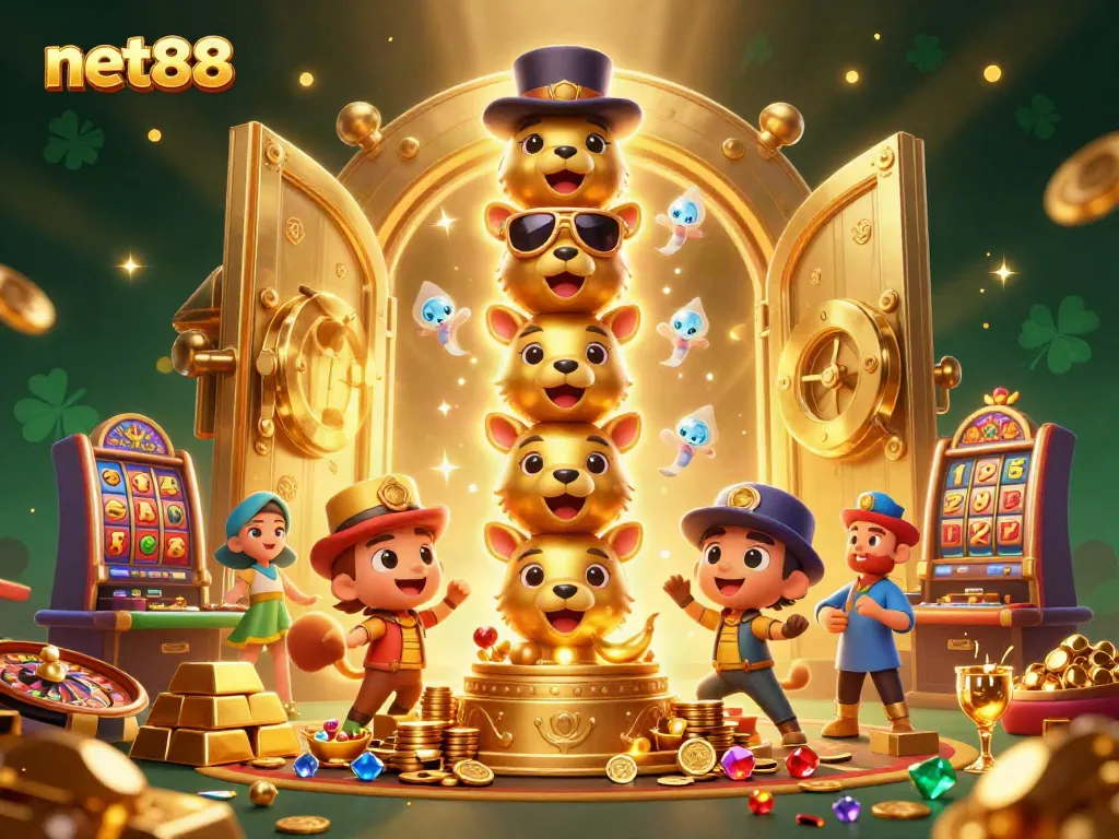 Win big while exploring net88's exciting casino adventures with a golden totem and treasures.