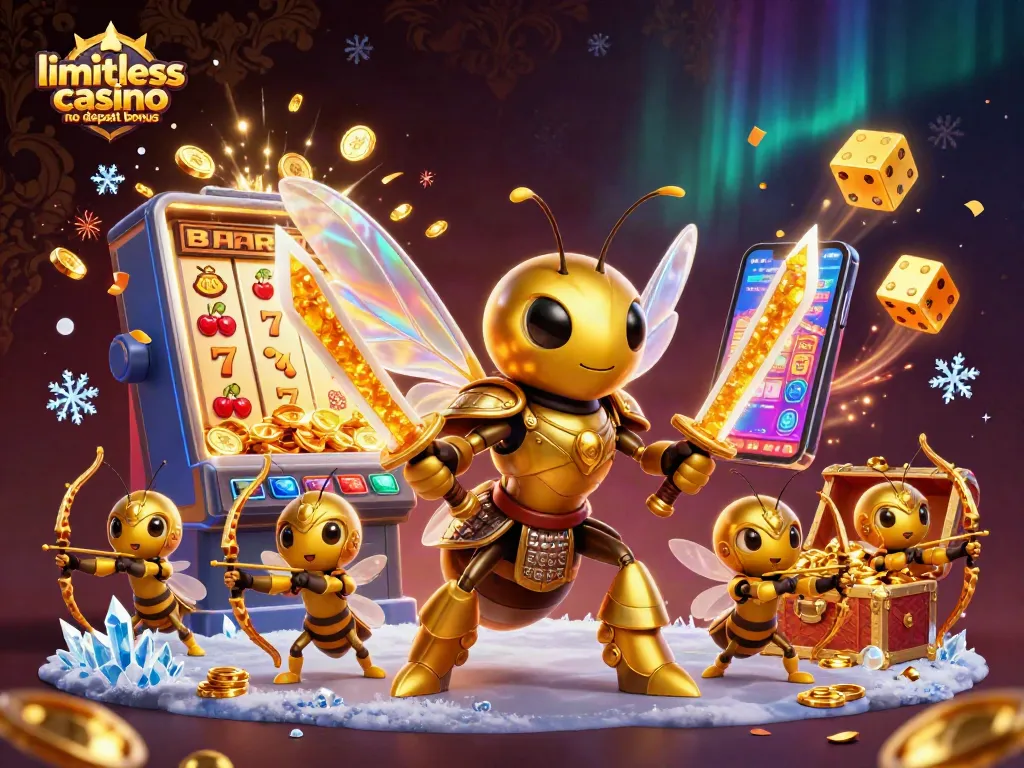 Engage with the limitless casino no deposit bonus in a dynamic 3D scene featuring vibrant characters and gambling elements.