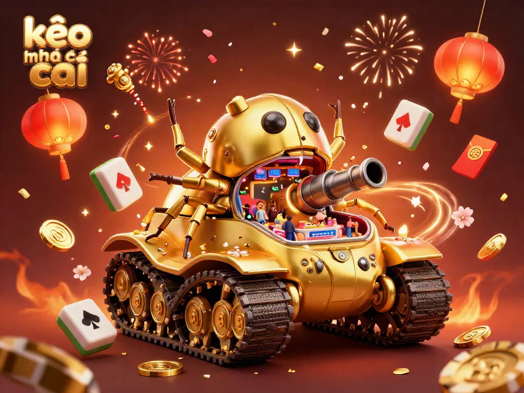 Experience kèo nhà cái in a dynamic casino scene with confetti, fireworks, and festive elements.