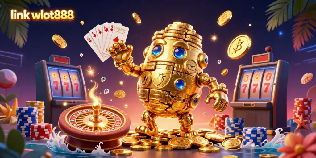 Jelajahi slot online dengan link wslot888, golem emas antik dan harta karun berkilauan