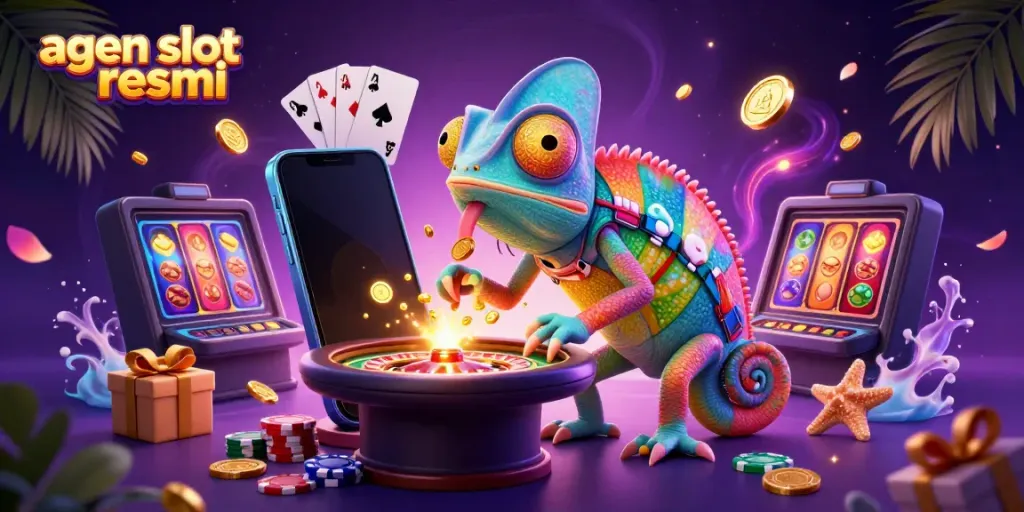 Mainkan agen slot resmi dengan chameleon pemilik kasino yang mengumpulkan koin emas.
