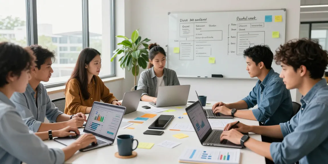 Collaboration in digital marketing strategy workspace with go8 analytics trending on screens.