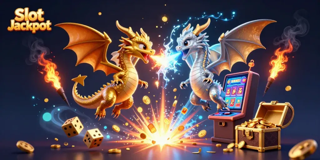 Experience the thrill of Slot Jackpot with vibrant dragons and explosive casino elements.