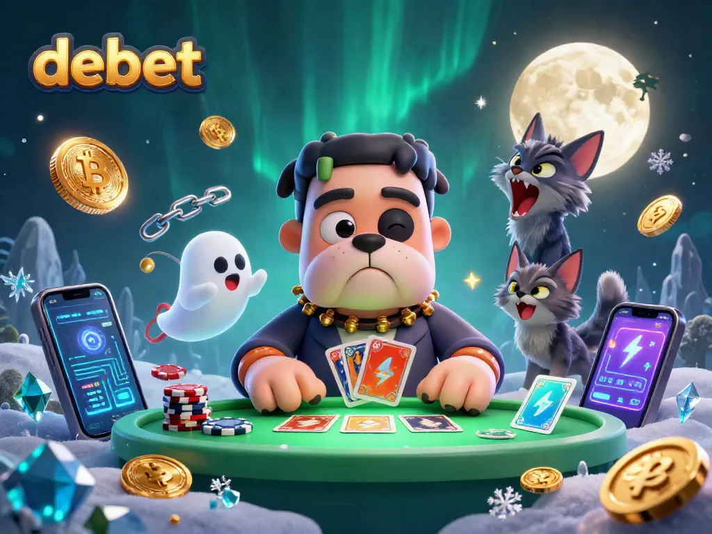 Experience thrilling casino action with debet's 3D characters engaging at a vibrant gaming table.