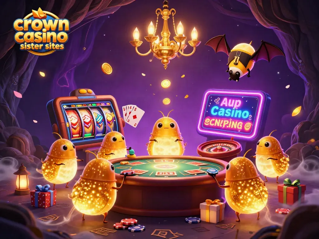 Experience vibrant fun at crown coins casino sister sites with colorful slots, glowing characters, and casino excitement.