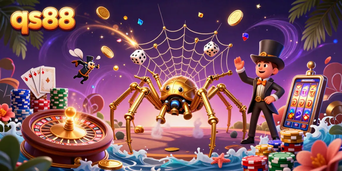 Spin the reels and win with qs88: a vibrant 3D casino scene showcasing dynamic gameplay elements.