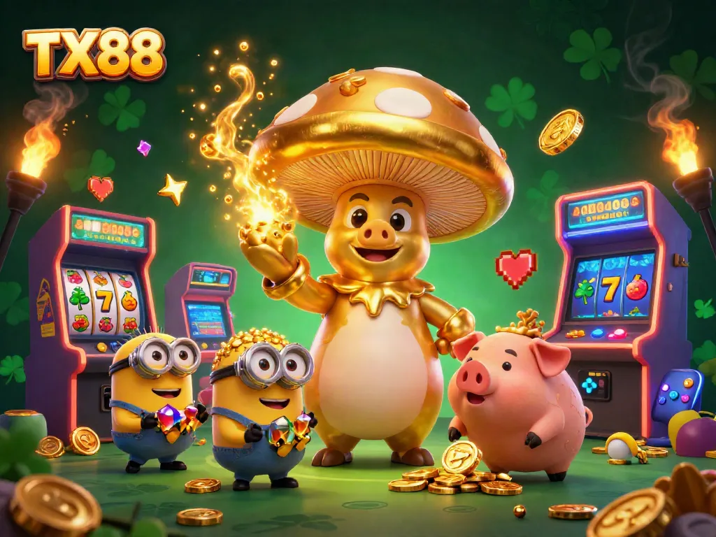 Experience the magical TX88 casino world filled with golden treasures and vibrant gaming elements.