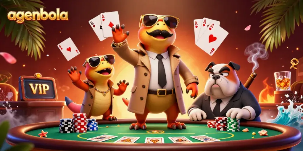 Raptors in a trench coat try to enter a VIP casino lounge, embodying the concept of agenbola.