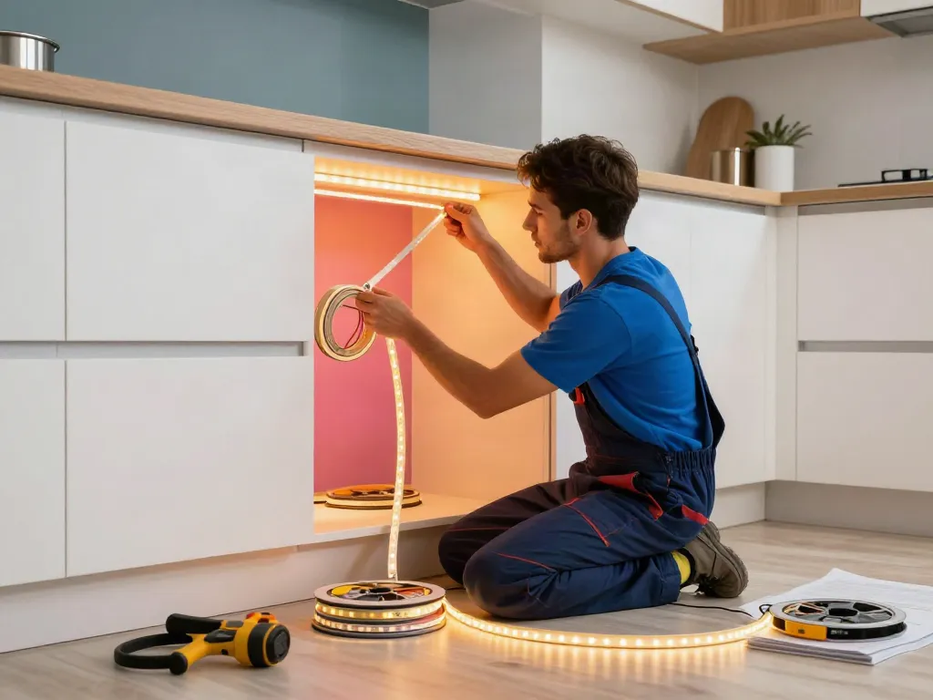 Banda LED COB instalată de un profesionist în renovări, oferind servicii de iluminat de calitate în comunitate.