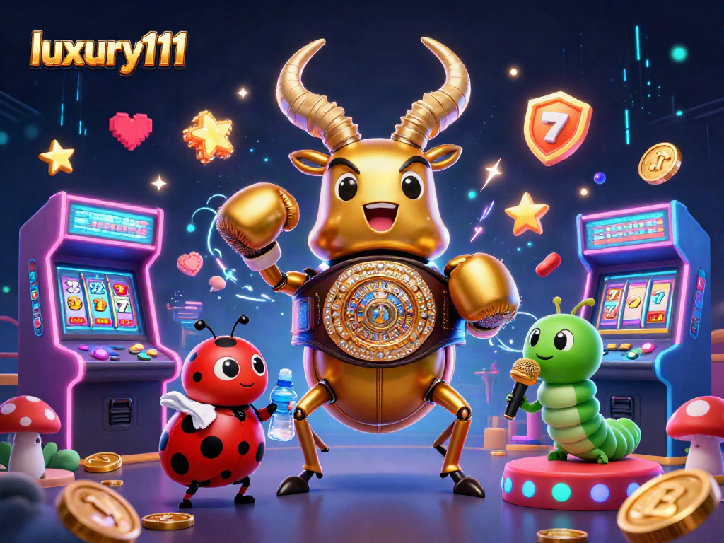Experience luxury111 with vibrant casino-themed 3D art depicting a dynamic beetle showdown.