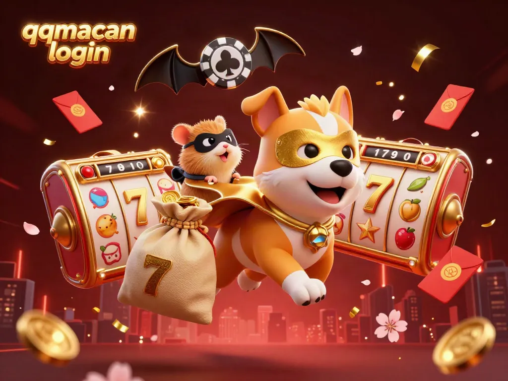 Join the fun with qqmacan login to experience a vibrant casino scene with our superhero dog and gold coins.