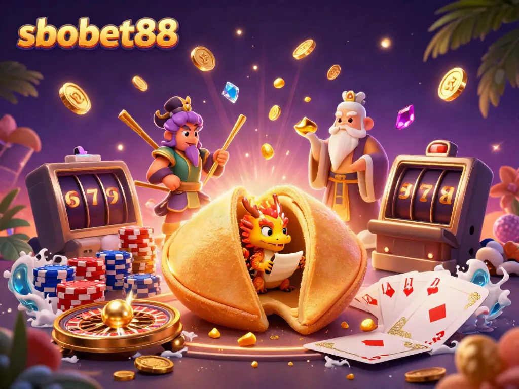 Engage with sbobet88's thrilling gaming experience through a dynamic 3D casino illustration.