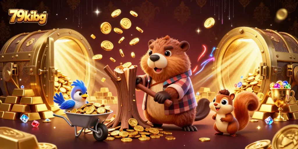 Engage in dynamic gameplay at 79kibg with cartoon characters surrounding treasure and casino riches.