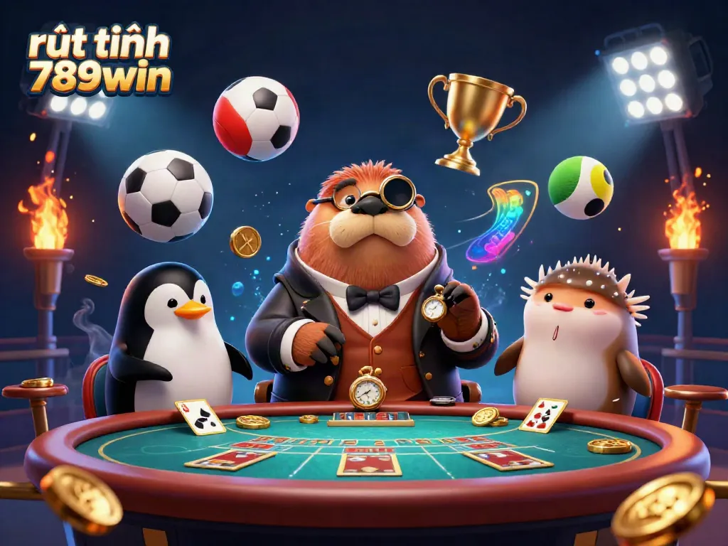 Engage with rút tiền 789win through this vibrant underwater poker scene featuring fantastical characters.