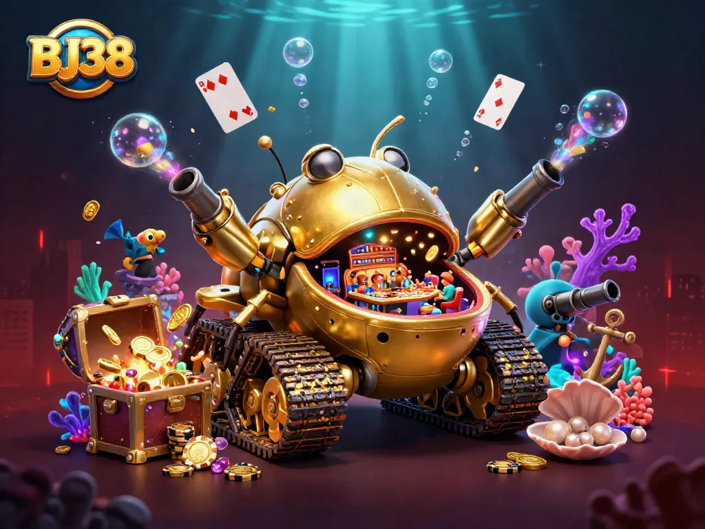 Engage with BJ38's thrilling casino experience in this vibrant 3D illustration.