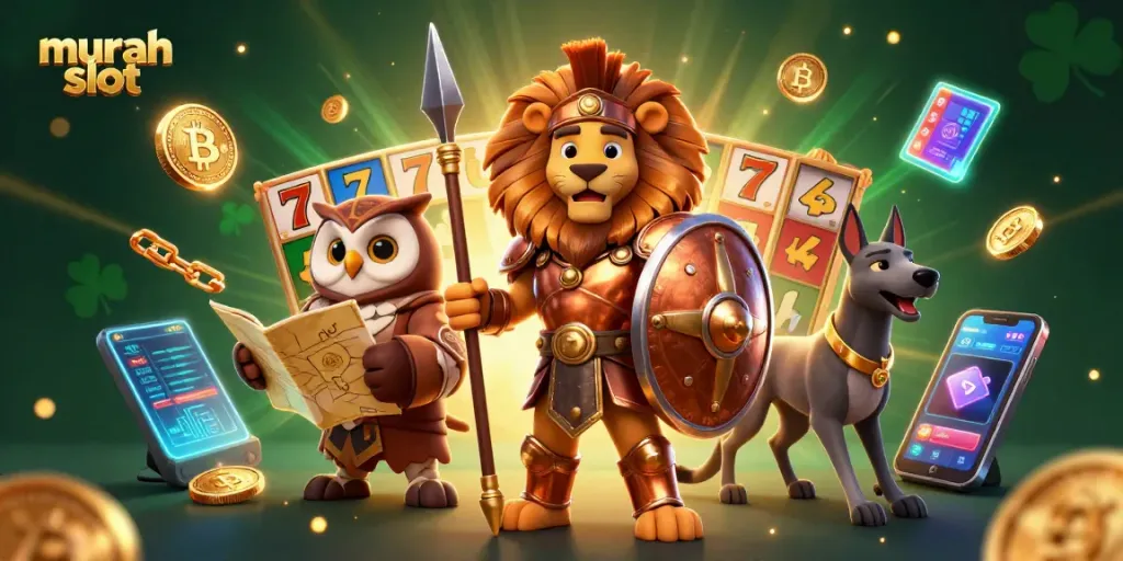 Menangkan bonus besar dengan murah slot dalam ilustrasi kasino 3D yang dinamis dan berwarna-warni.