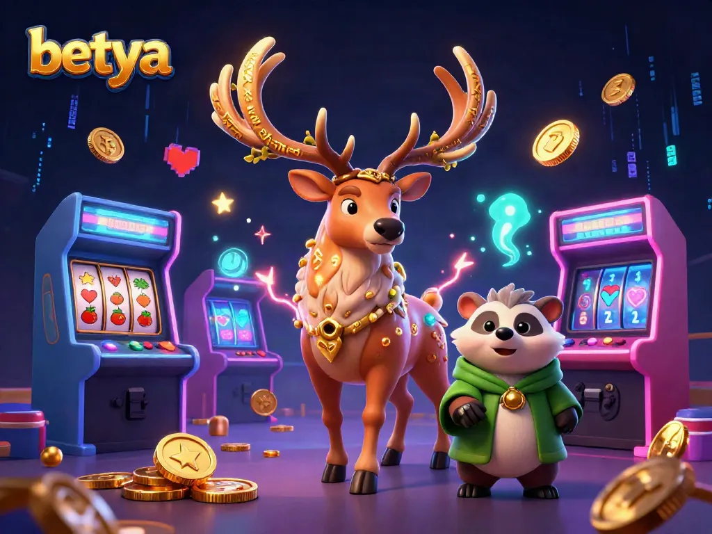Experience the vibrant Betya casino scene with fantasy symbols, gaming elements, and rich colors.