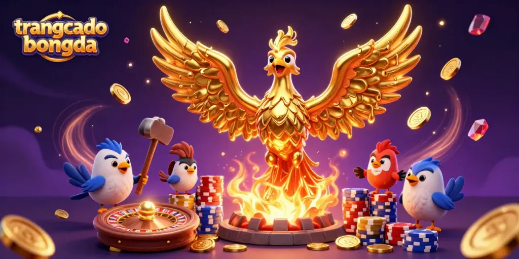 Experience thrilling gameplay with trangcadobongda amidst golden coins and vibrant casinos.
